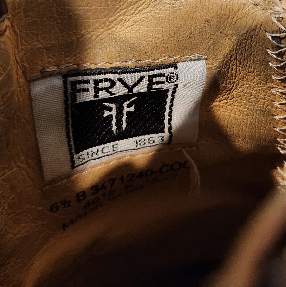 FRYE ILANA WHIPSTITCH DISTRESSED WESTERN COWBOY COGNAC ANKLE BOOTS BOOT 6.5 BOX - Picture 10 of 16